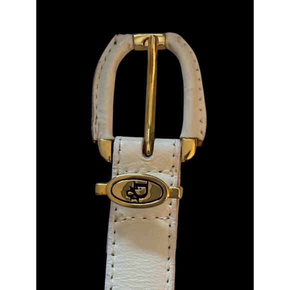 Christian Dior VTG 80s Belt Women Medium White Genuine Leather Skinny Gold Logo - Picture 3 of 9